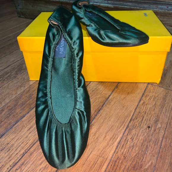 Lanvin, Forest Green Satin Ballet Slippers, Sz 41, NWOB - Picture 1 of 8
